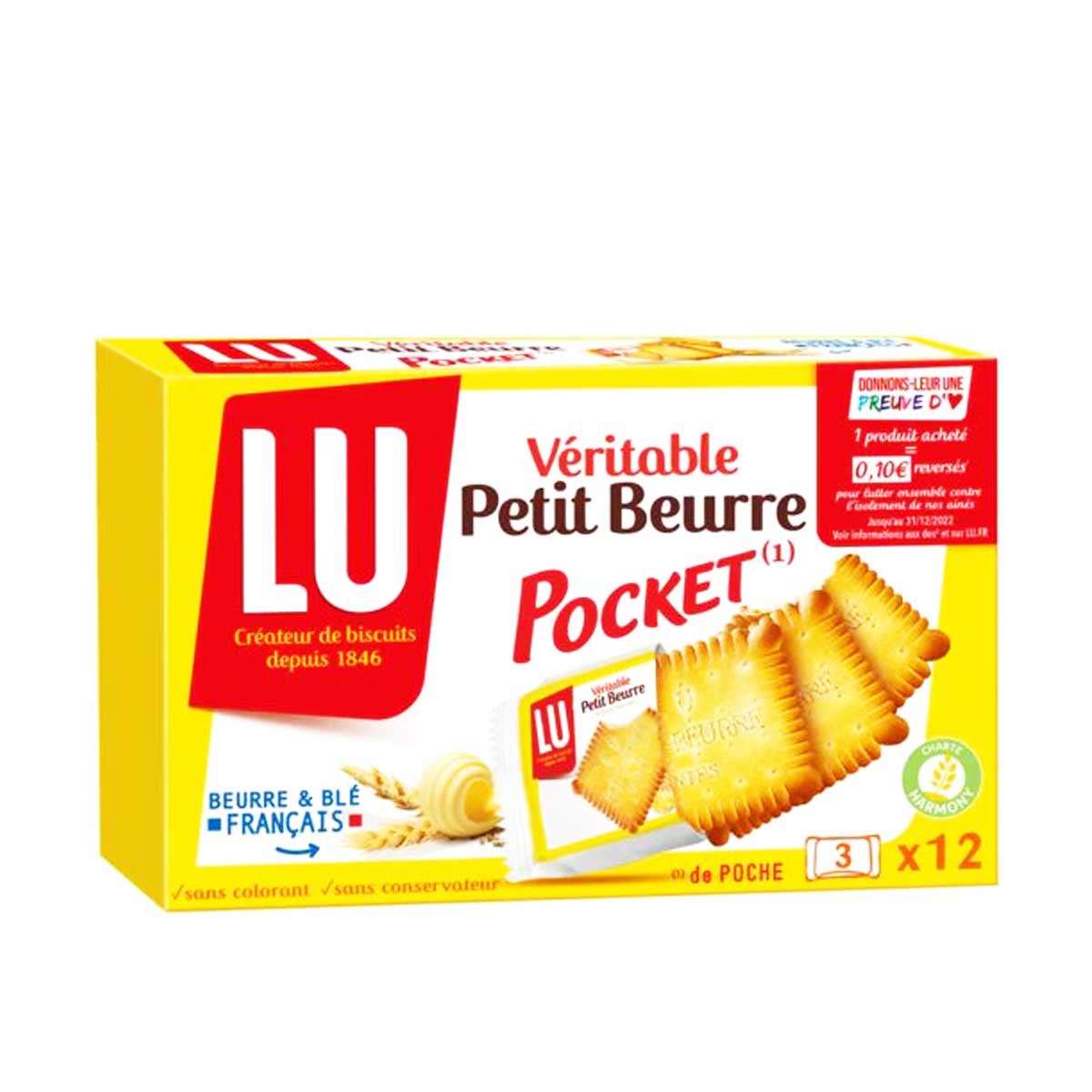 LU Biscuits véritable petit beurre pocket, sachets fraîcheur 12x3 biscuits  300g pas cher 