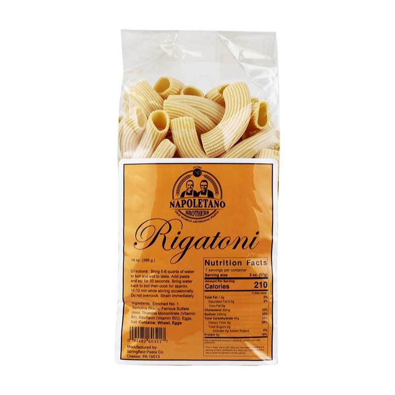 Rigatoni Homemade Dried Pasta by Napoletano Brothers, 14 oz (396 g) Pack of 12