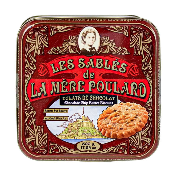 La Mere Poulard French Chocolate Chip Sable Cookies in Luxury Tin, 1.1 lb (500 g)