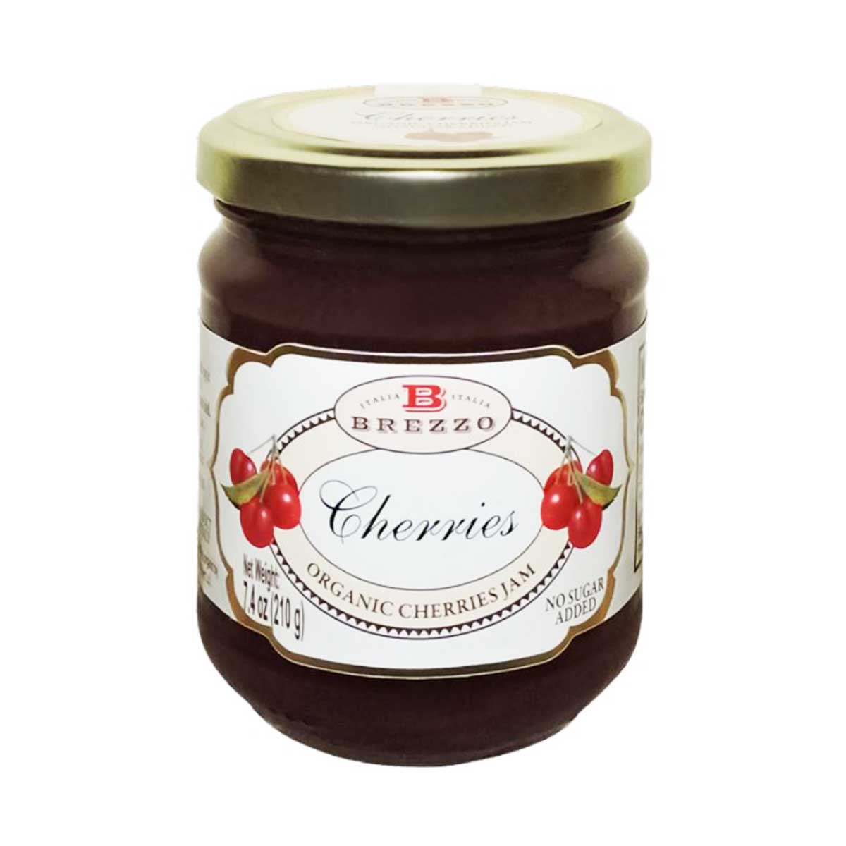 Organic Italian Cherry Jam, No Sugar Added by Brezzo, 7.4 oz (210 g)