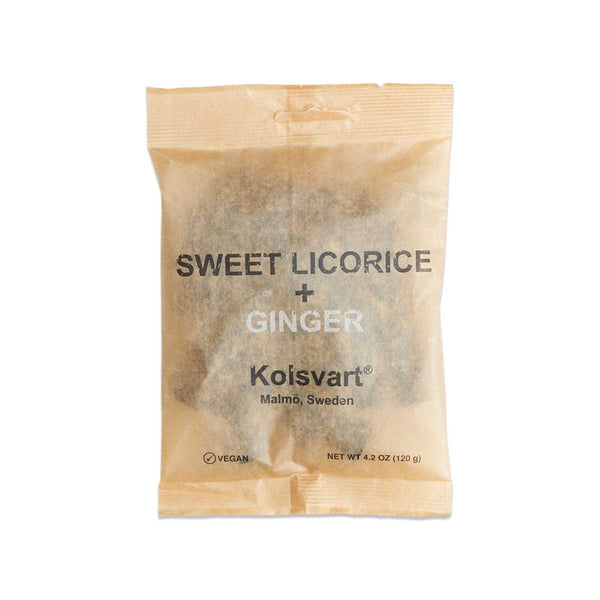 Kolsvart Swedish Sweet Licorice and Ginger Candy, Vegan, 4.2 oz (120 g)