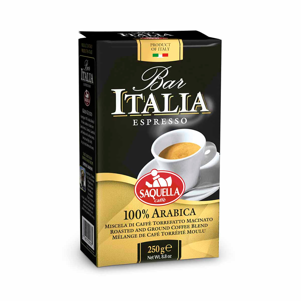 Espresso Roasted Ground Coffee, 100% Arabica by Saquella, 8.8 oz (250 g)