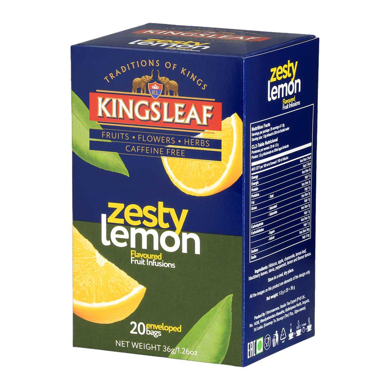 Zesty Lemon Ceylon Tea, Caffeine Free, 20 Bags by Kingsleaf, 1.3 oz (36 g) Pack of 6