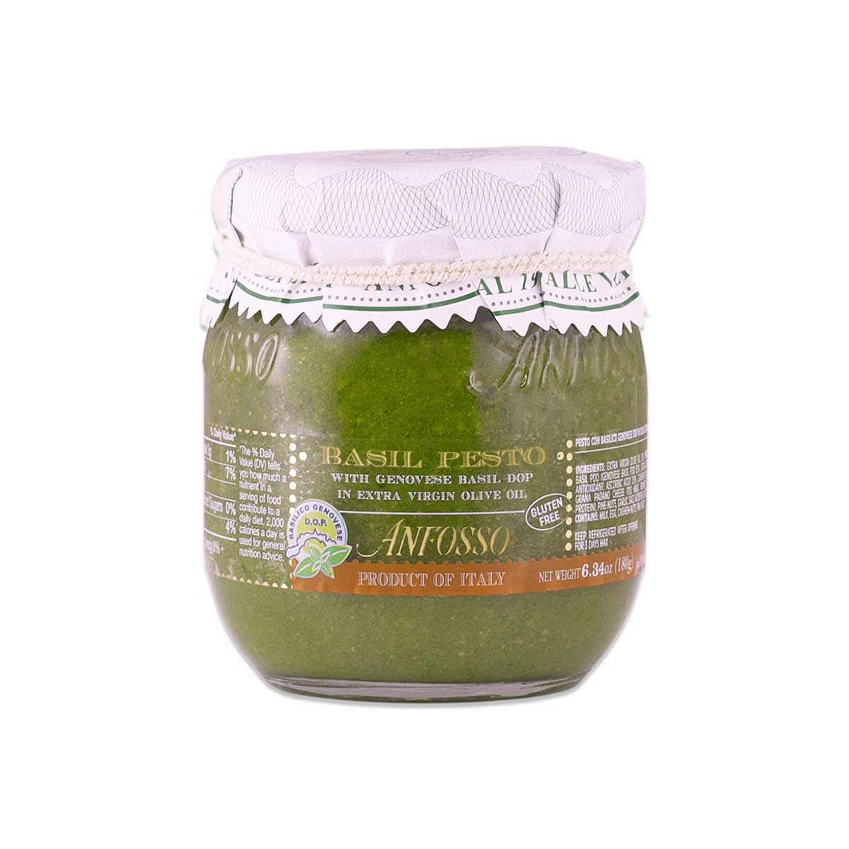 Gluten Free Basil Pesto with Genovese Basil DOP in Extra Virgin Olive