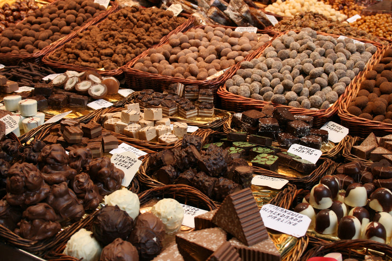 chocolate pralines on a market