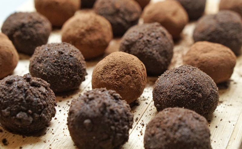 chocolate truffles on a tray