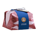 A wrapped package of Fiasconaro Panettone Mandorle with Raisins and Almonds, with a band showing the brand's logo.