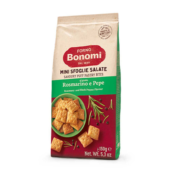 Rosemary & Black Pepper Crackers by Bonomi, 5.3 oz (150 g)