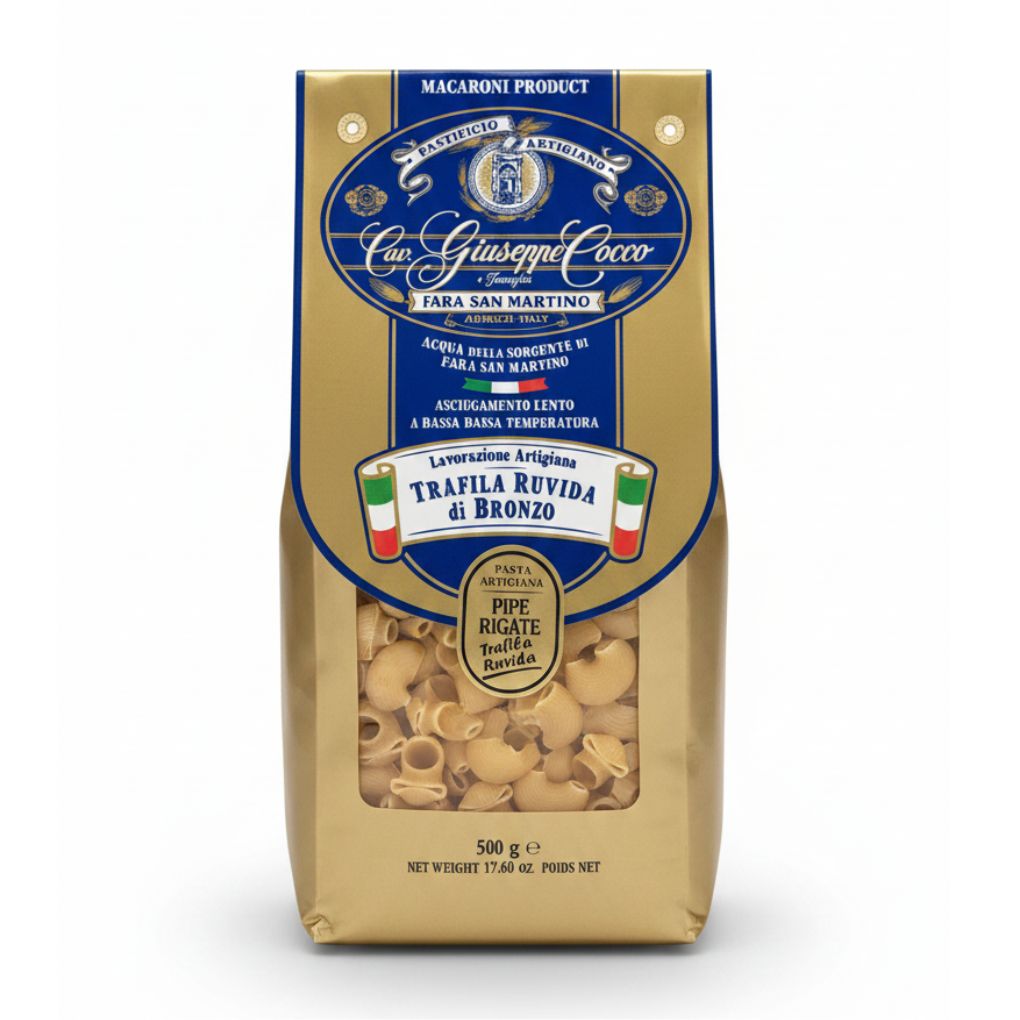 Giuseppe Cocco Organic Pipe Rigate Pasta, 17.6 oz (500 g)