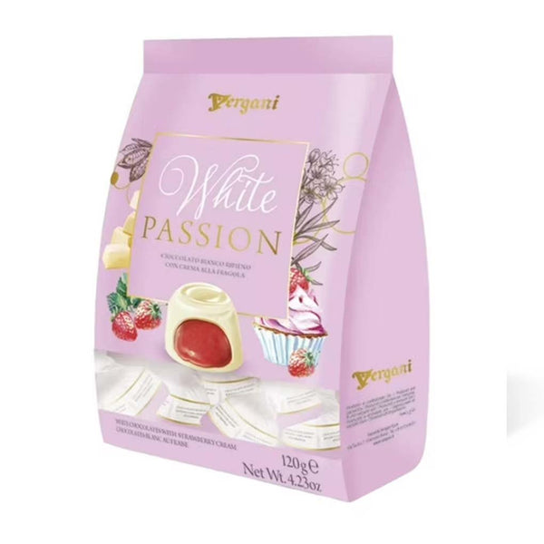 Vergani Vergani White Passion White Chocolate Pralines with Strawberry Filling, 4.23 oz (120 g)