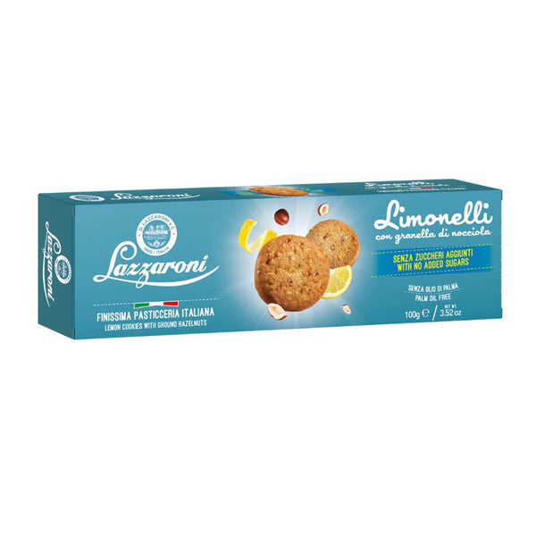 Lazzaroni Limonelli Lemon Cookies with Hazelnuts, No Added Sugar, 3.5 oz (100 g)