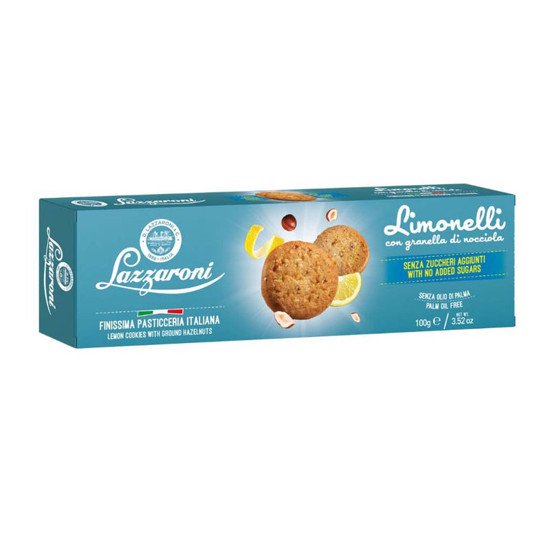 Lazzaroni Limonelli Lemon Cookies with Hazelnuts, No Added Sugar, 3.5 oz (100 g)