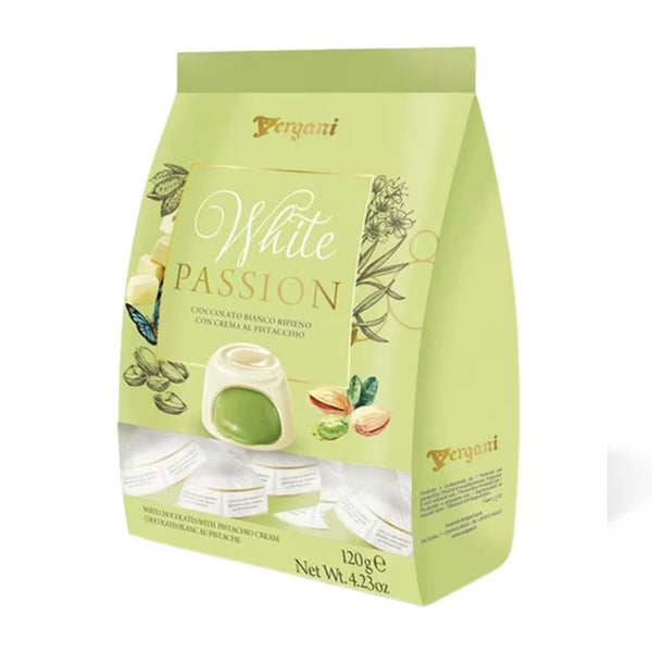 Vergani Vergani White Passion White Chocolate Pralines with Pistachio Filling, 4.23 oz (120 g)