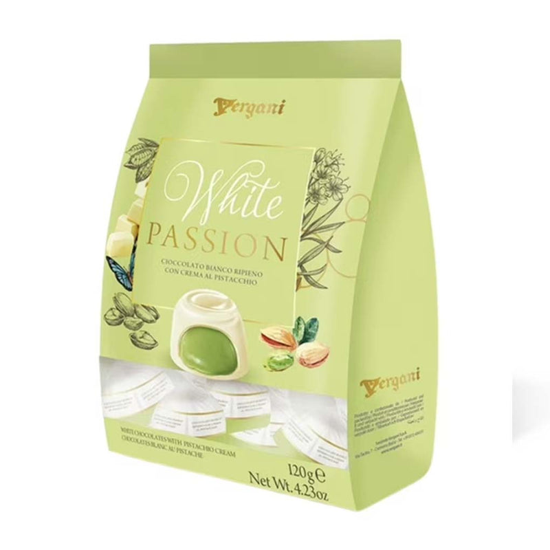 Vergani Vergani White Passion White Chocolate Pralines with Pistachio Filling, 4.23 oz (120 g)