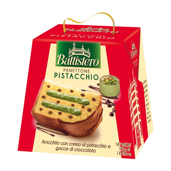 Pistachio Cream Panettone with Chocolate Chips by Battistero, 26.4 oz (750 g)
