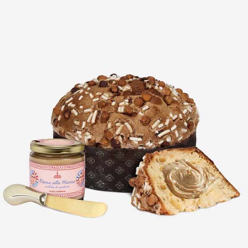 Dolce & Gabbana Fiasconaro Sicilian Hazelnut Panettone with Manna Cream (No Candied Fruit), 2.2 lb (1 kg)