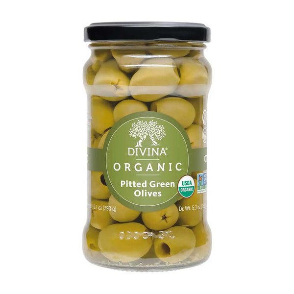 Divina Organic Pitted Green Olives, 10.2 oz (290 g)