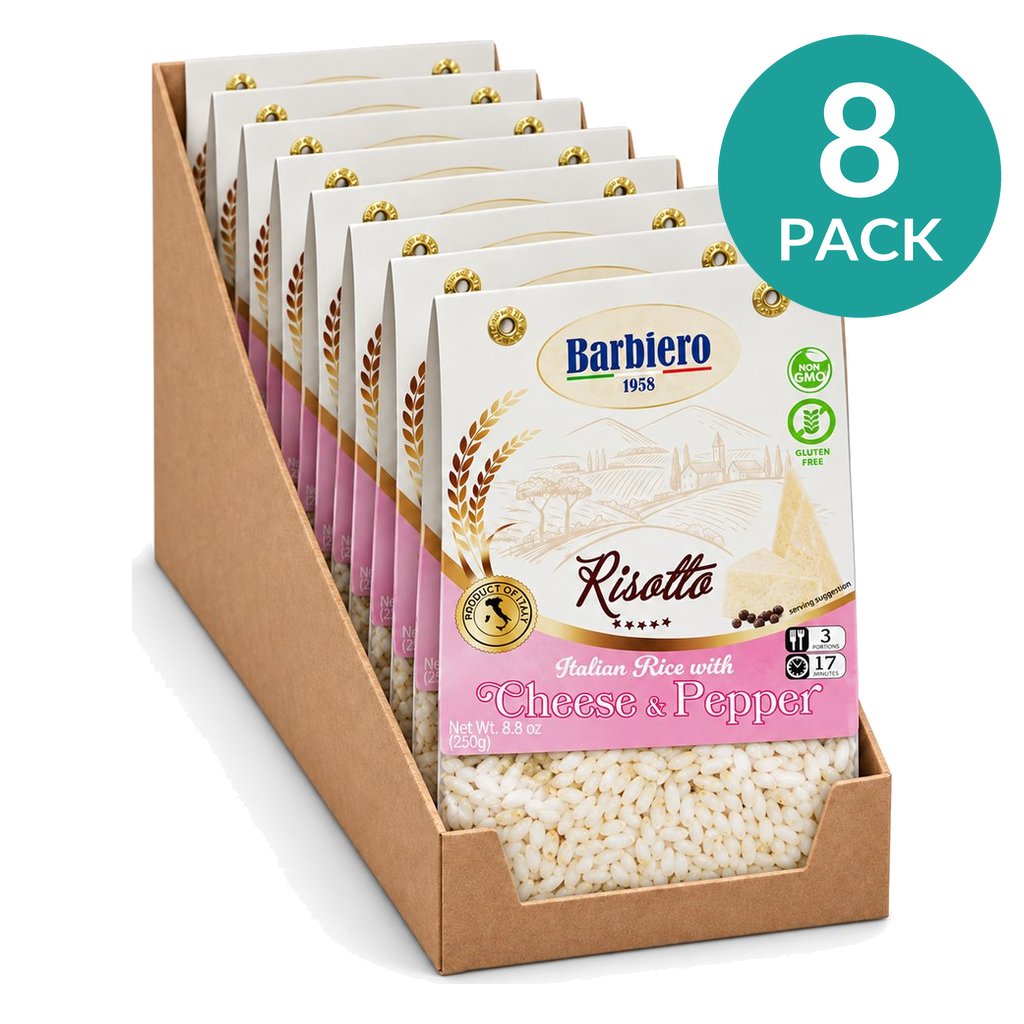 Cheese Risotto Packaging 8-Pack Italian Risotto with Cheese & Pepper by Barbiero, 8.8 oz (250 g