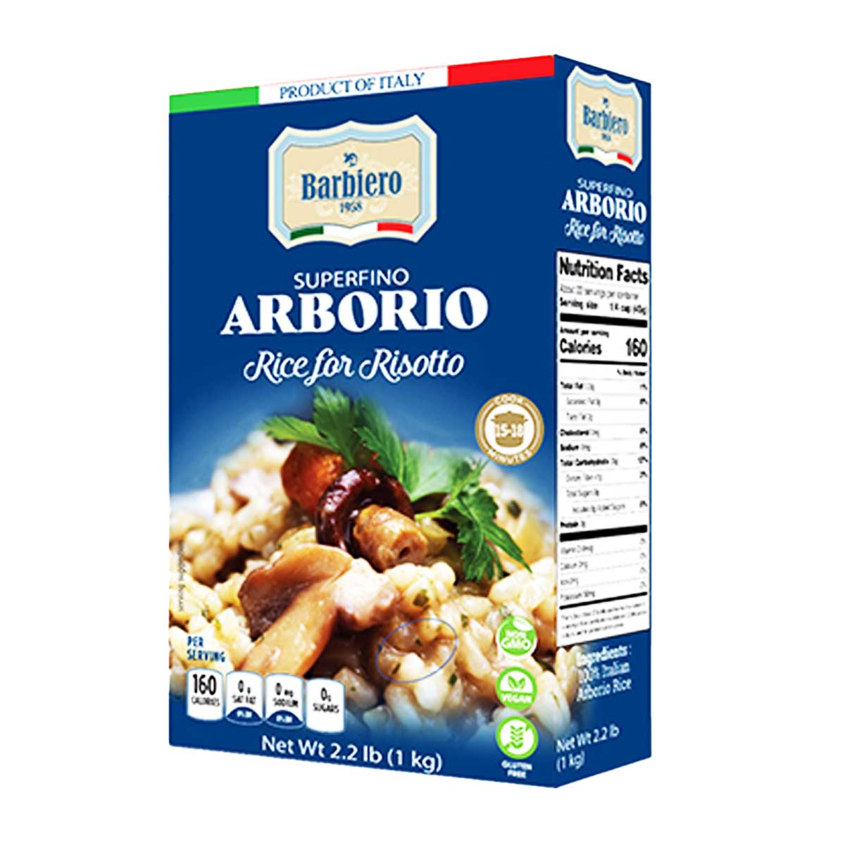 Italian Superfine Arborio Risotto Rice by Barbiero, 2.2 lb (1 kg)