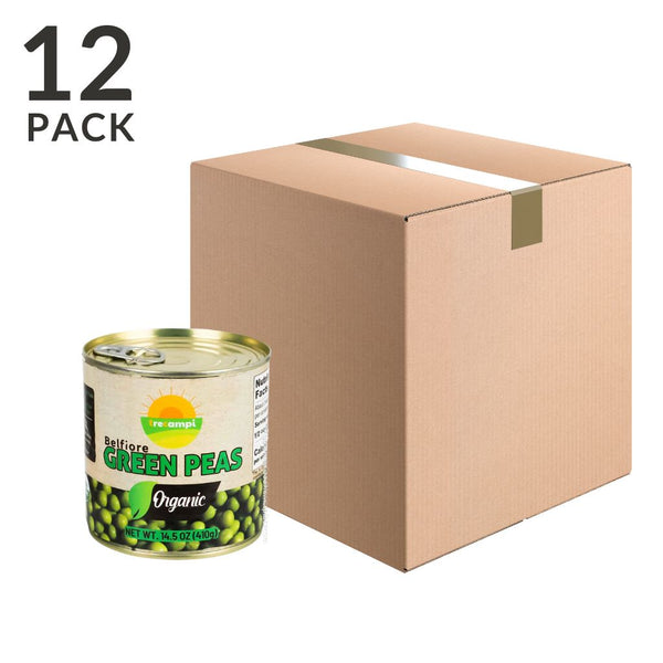 Organic Green Peas, No Added Sugar by Belfiore, 14.5 oz (410 g) Pack of 12