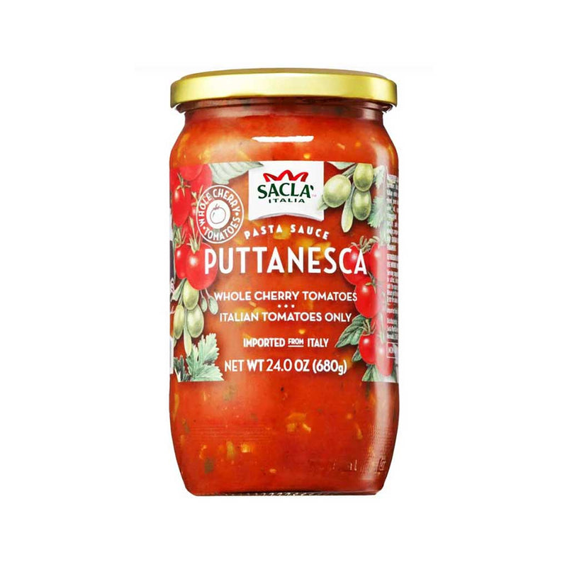 Puttanesca Sauce with Italian Whole Cherry Tomatoes and Olives by Sacla, 24 oz (680 g)