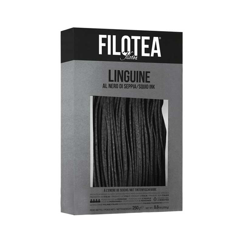 Black Squid Ink Linguine Pasta by Filotea, 8.8 oz (250 g)
