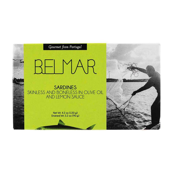 Skinless and Boneless Sardines in Olive Oil and Lemon Sauce by Belmar, 4.23 oz (120 g)