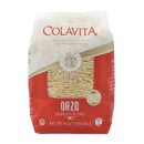 A packaged bag of Colavita Orzo Pasta with the pasta visible through a window and the brand's logo.