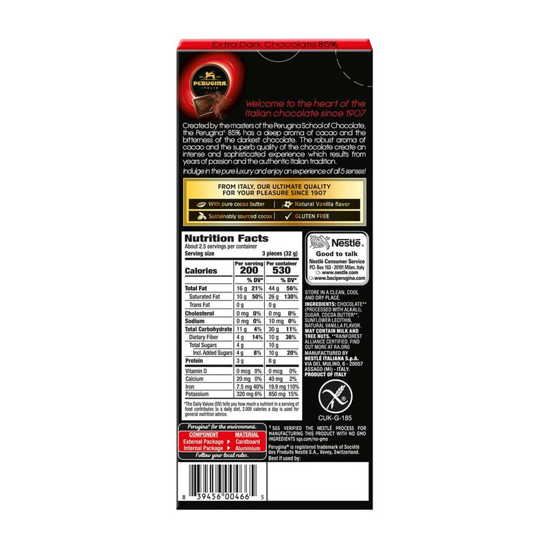 Perugina 85% Extra Dark Chocolate Bar, 3 oz (86 g)