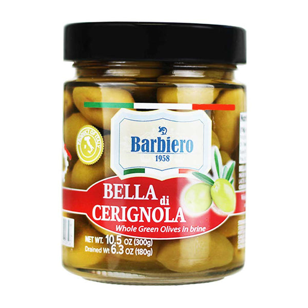 Green Cerignola Olives in Brine, Unpitted by Barbiero, 10.5 oz (300 g)