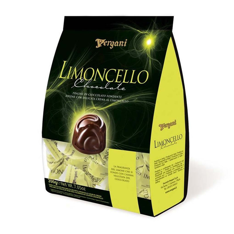 Vergani Dark Chocolate Pralines with Limoncello Liqueur Cream, 7.05 oz (200 g)