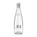 A glass bottle of Italian Natural Spring Water by Fiuggi with a screw cap and the brand name on the front.