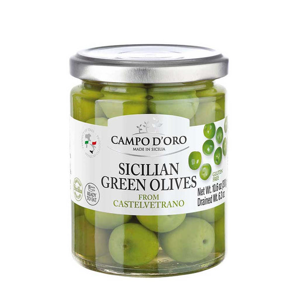 Castelvetrano Sicilian Green Olives by Campo d'Oro, 10.6 oz (300 g)