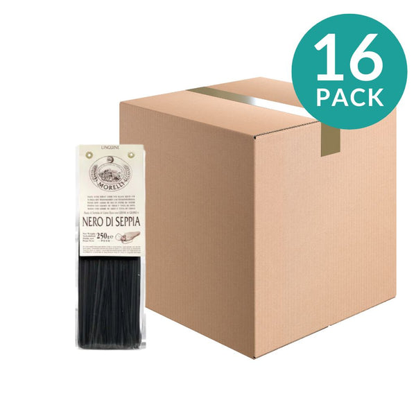 16-Pack Black Squid Ink Pasta, Linguine, by Morelli, 8.8 oz (250 g)