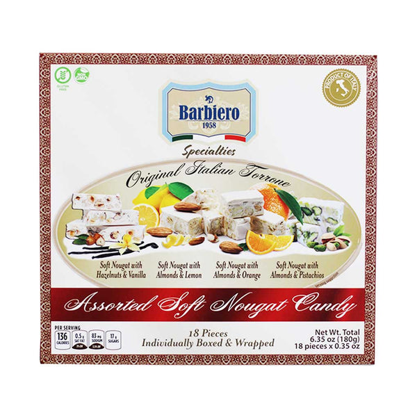 Italian Assorted Soft Nougat Torrone by Barbiero, 18 Pcs, 6.35 oz (180 g)