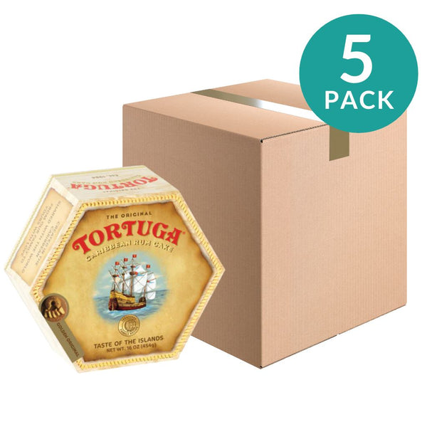 5-Pack Original Caribbean Rum Cake with Walnuts, Large by Tortuga, 16 oz (454 g)x5