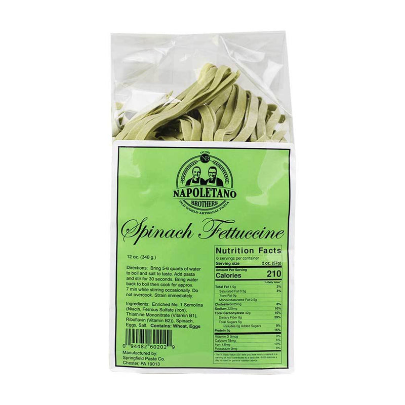 Spinach Fettuccine Pasta by Napoletano Brothers, 12 oz (340 g) Pack of 12
