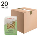 A bag of Colavita Organic Cut Fusilli Pasta next to a shipping box for the multipack.