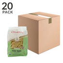 A bag of Colavita Organic Penne Rigate Pasta next to a bulk shipping box marked 20 pack.