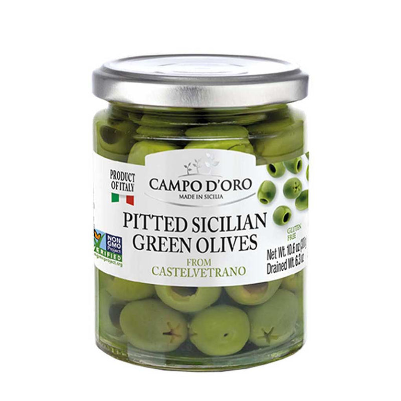 Campo d’Oro Castelvetrano Sicilian Green Olives, Pitted, 10.6 oz (300 g)