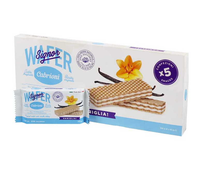 Italian Vanilla Wafer 5-pack Gift Box, No Palm Oil by Cabrioni, 7.95 oz (225 g)