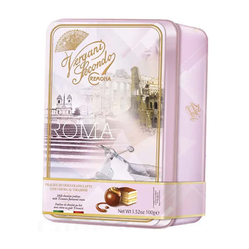 Vergani Milk Chocolate Pralines with Tiramisu Filling in Gift Tin, 3.52 oz (100 g)
