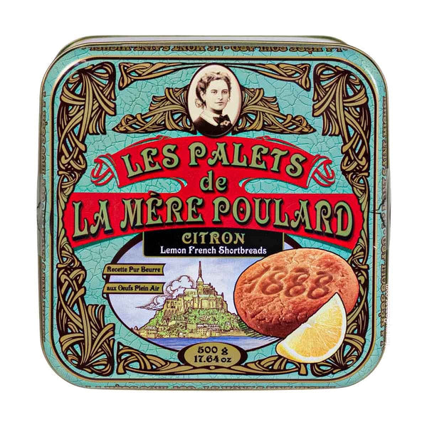 La Mere Poulard French Lemon Cookies Palets in Luxury Tin, 1.1 lb (500 g)