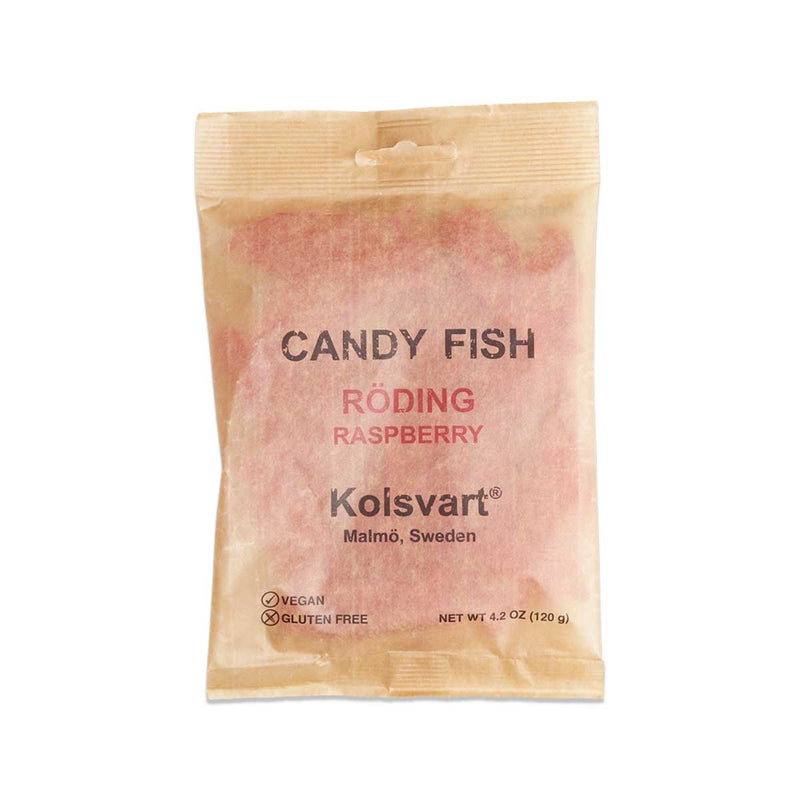 Kolsvart Swedish Roding Raspberry Candy Fish, Vegan, 4.2 oz (120 g)