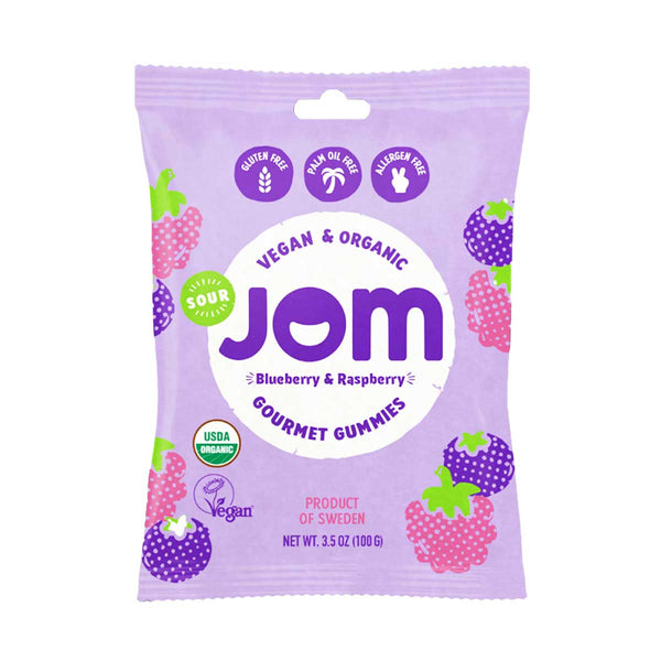 Organic Sour Blueberry & Raspberry Gummy Candies, Vegan & No Palm Oil by Jom, 3.5 oz (100 g)