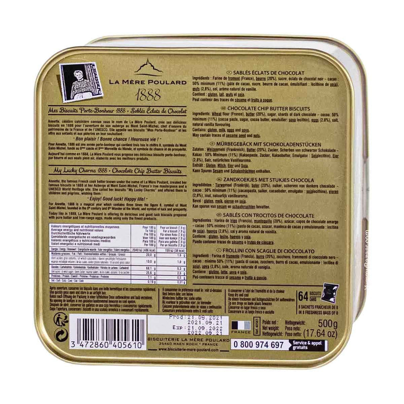 La Mere Poulard French Chocolate Chip Sable Cookies in Luxury Tin, 1.1 lb (500 g)
