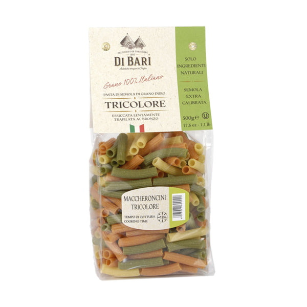 Three Colored Maccheroncini Pasta, Bronze Cut by Di Bari, 17.6 oz (500 g)