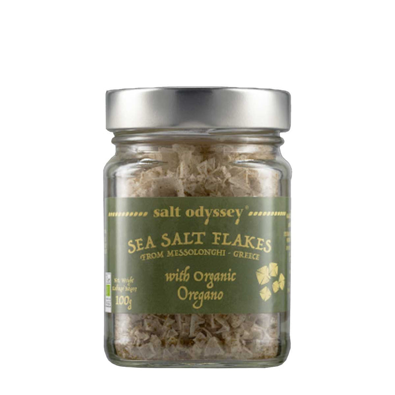 Mediterranean Organic Oregano Sea Salt Flakes by Salt Odyssey, 12 x 3.5 oz (100 g)