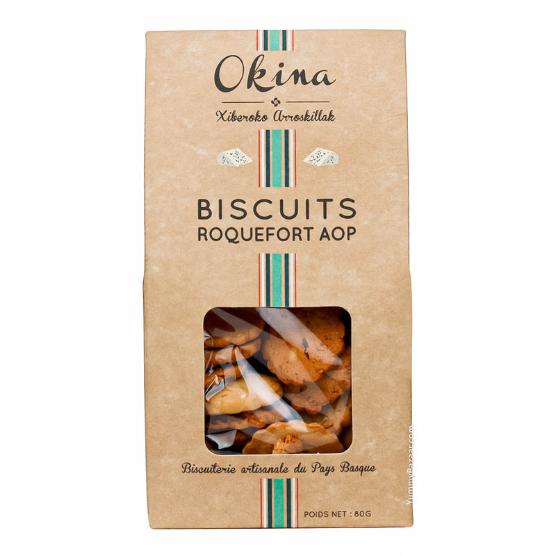 French Biscuits with Roquefort Blue Cheese, PDO by Okina Biscuits, 2.8 oz (80 g)