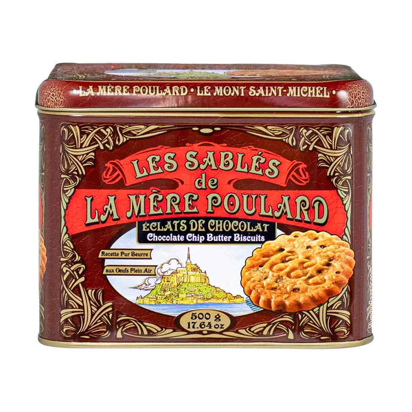 La Mere Poulard French Chocolate Chip Sable Cookies in Luxury Tin, 1.1 lb (500 g) [Expiration Date 11/08/2024]